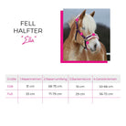 größentabelle, halfter fell ella teddyfell kunstfell faux fur blaues halfter full pferd pferdezubehör springstar genickschoner nasenschoner 