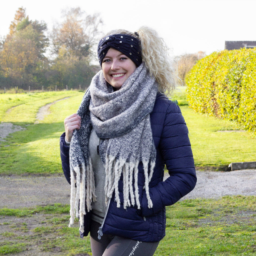 pferd, schick, reiterin, winter, bequem, wärmend, fransen, baumwolle, kalt, grau, xxl schal