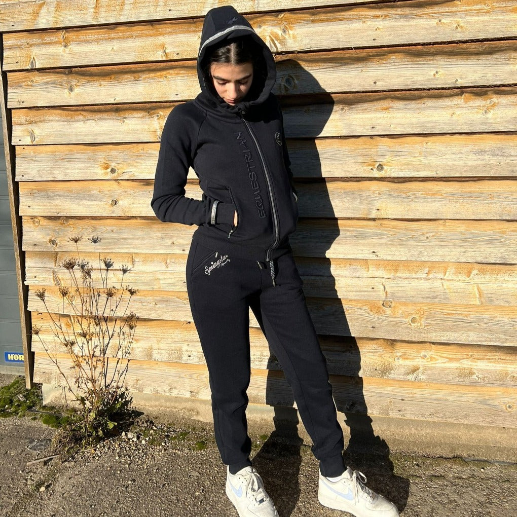 reiter jogginghjose navy sporty bündchen reißverschluss gefüttert home anzug turnier überziehhose