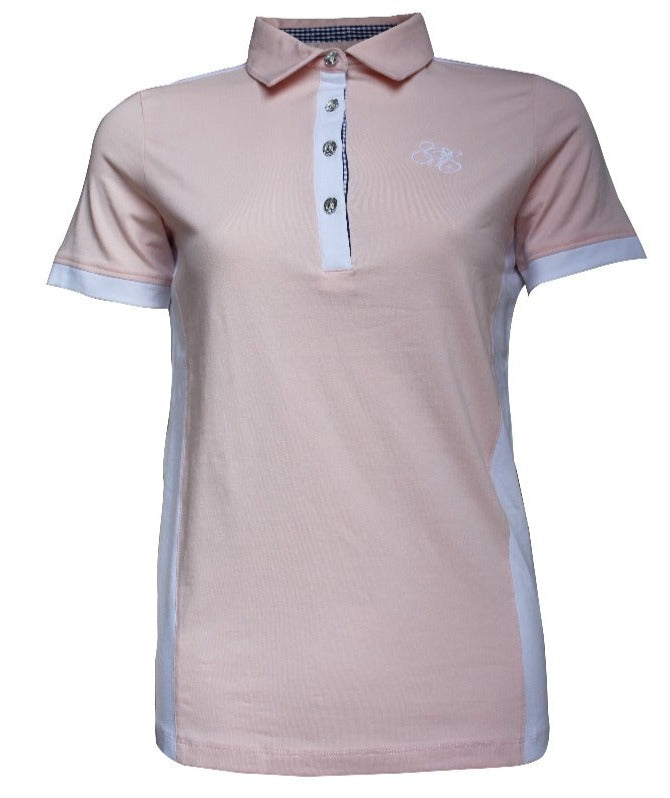 poloshirt mit logo, poloshirt, rosa, spooks, pikeur, reitshirt, turniershirt, karomuster, glitzersteine, stehkragen, poloshirt rosa