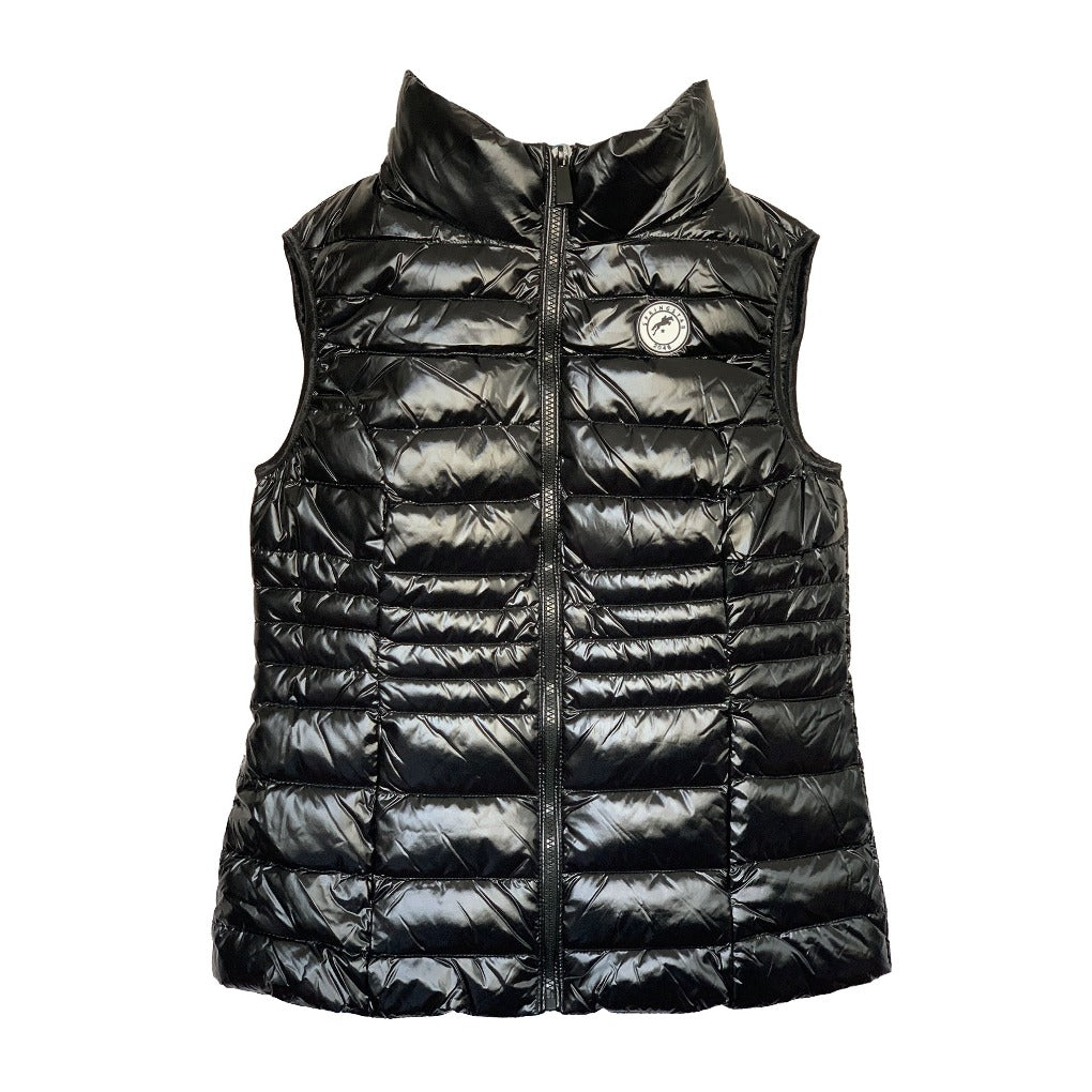 metallic weste fiona schwarz lackweste glanzweste steppweste daunenweste reitweste 
