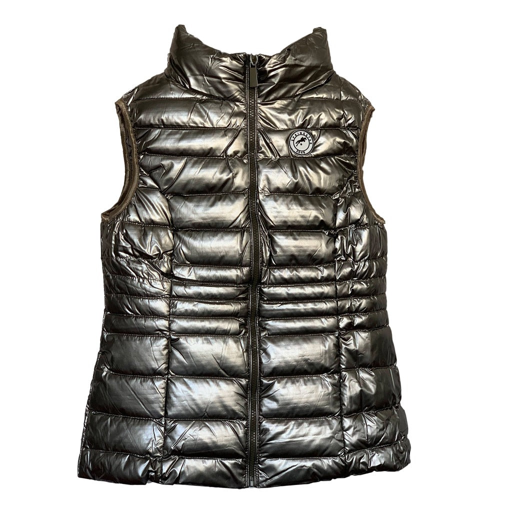 metallic weste fiona silber lackweste glanzweste steppweste daunenweste reitweste 