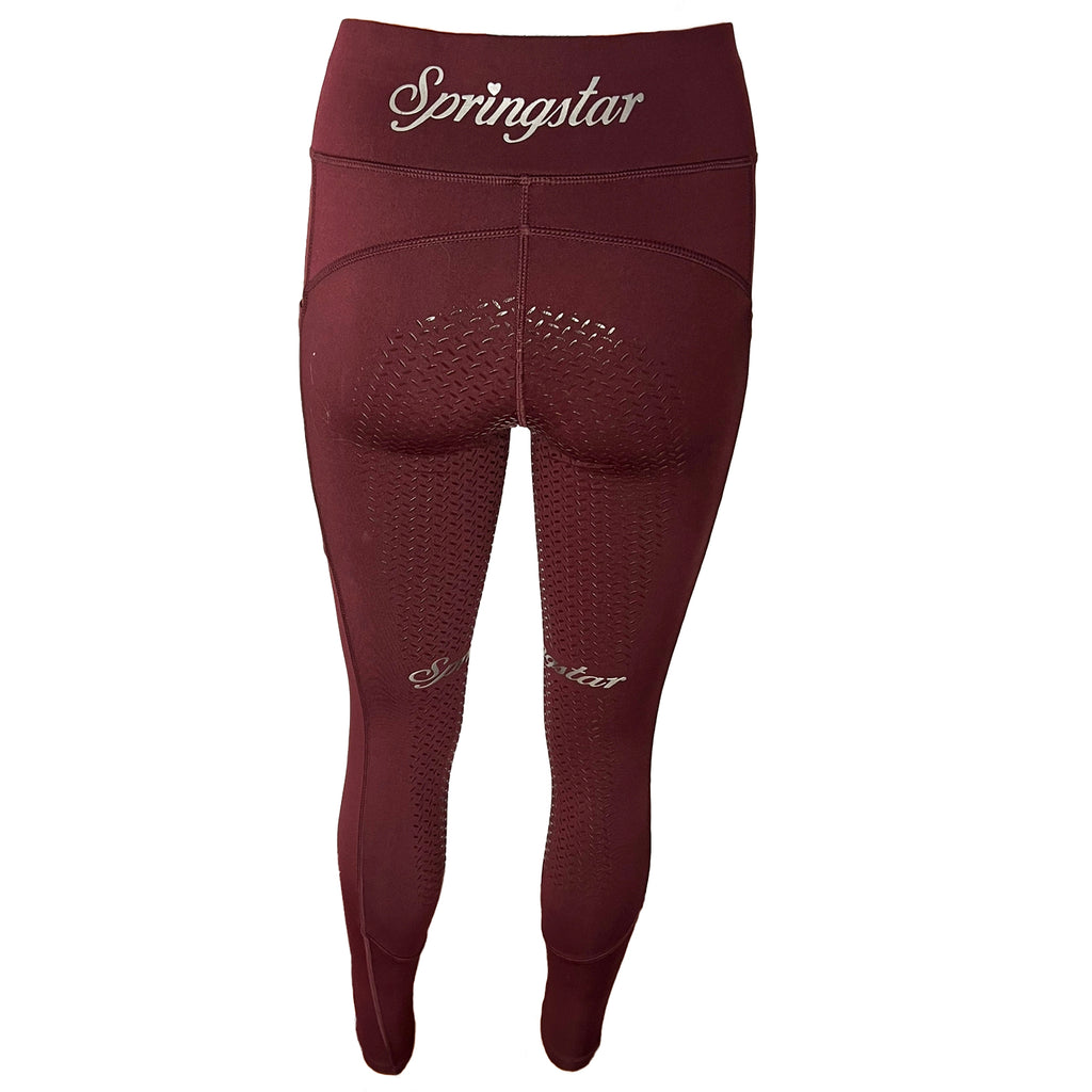   high waist reitleggings handytasche bordeaux rot springstar silikon vollbesatz