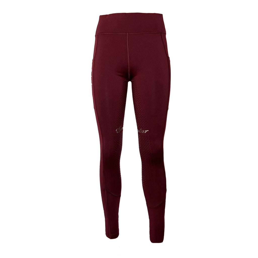   high waist reitleggings handytasche bordeaux rot springstar silikon vollbesatz