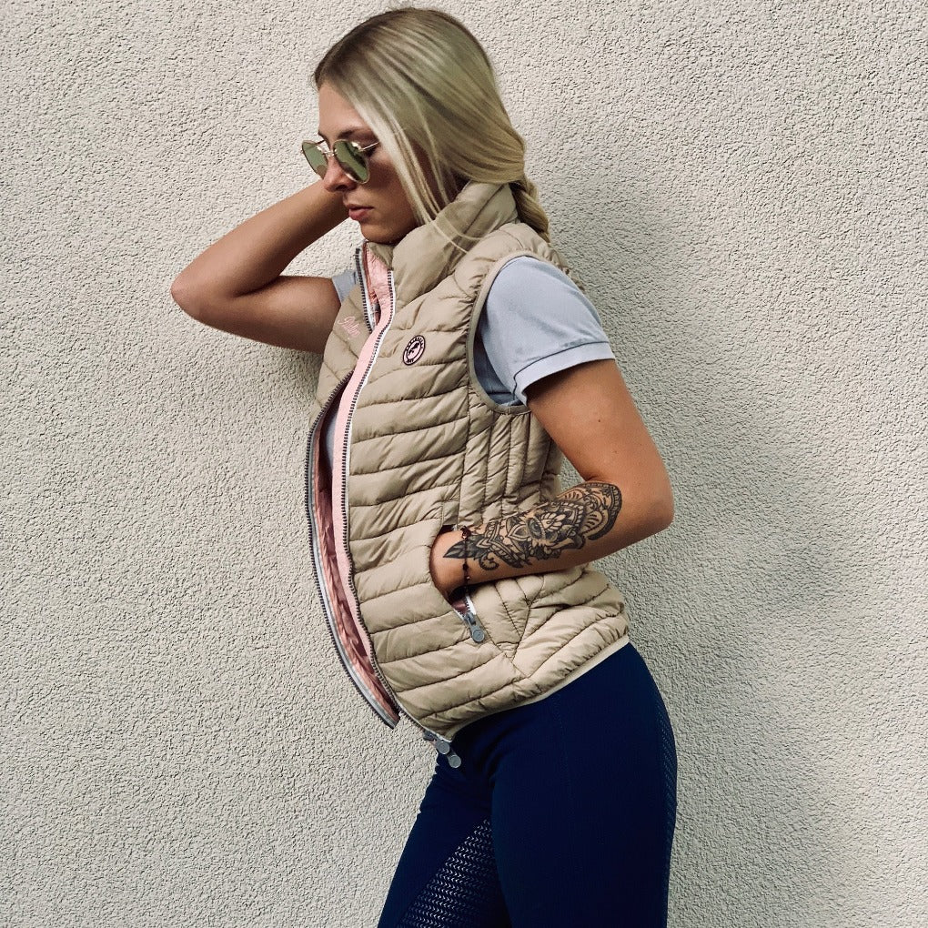 damen steppweste reit und freizeitweste rabea beige rosa 